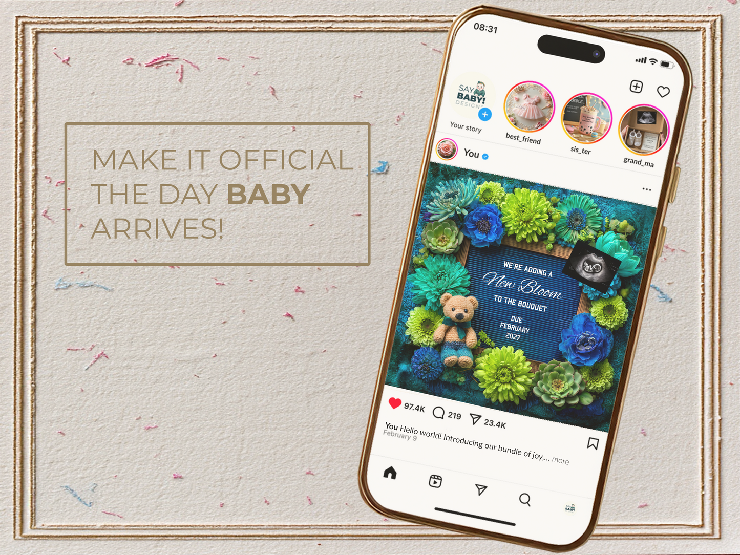 Baby in Bloom Pregnancy Announcement